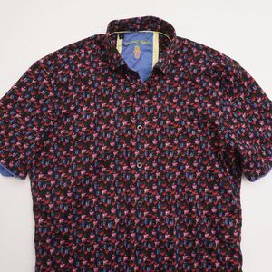 Luchiano Visconti Black Mens Shirt Button Short Sleeve Martini Drinks Pink Small